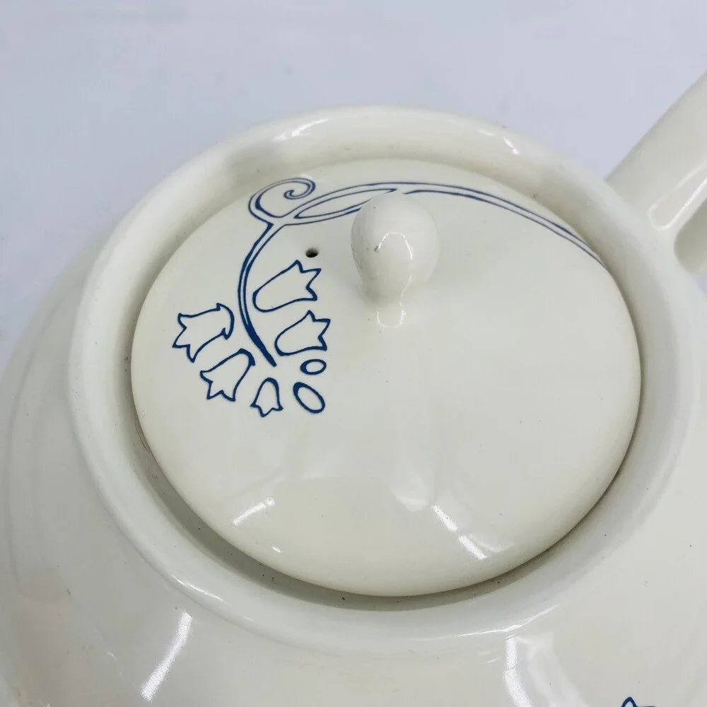 Vintage IKEA Odmjuk Teapot And Creamer Set Bone White With Navy Floral Design